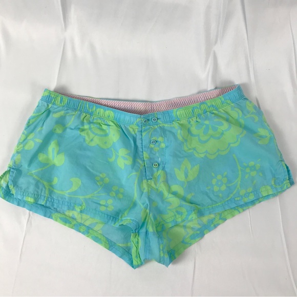 RARE VINTAGE Y2K PINK Boxer Victoria’s Secret Blue &‎ Green Floral - Picture 1 of 8